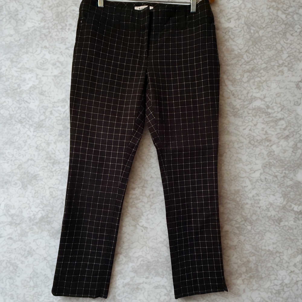 White House Black Market Women's Size 4 Black Windowpane Plaid Slim Pants